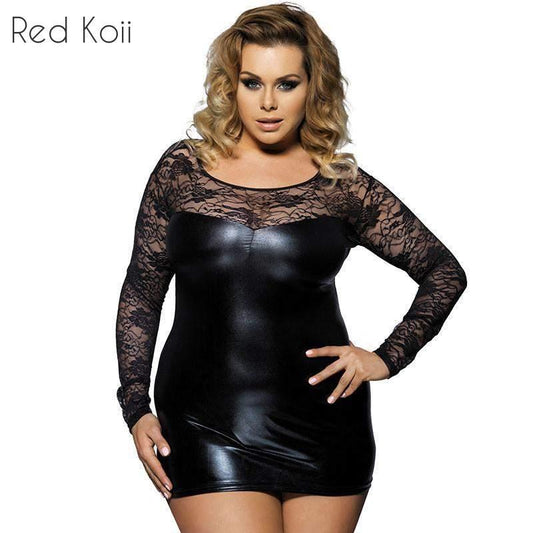 Vestido Talla Grande 6XL Cuero Sintético Negro Sensual