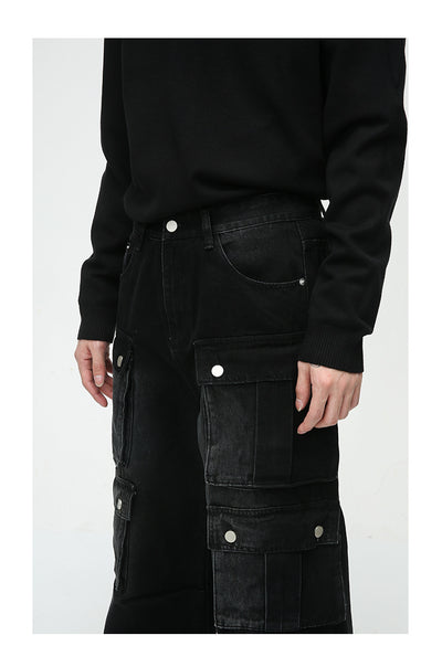 Pantalón Jean Cargo Retro de Talle Ancho con Múltiples Bolsillos - Image 10