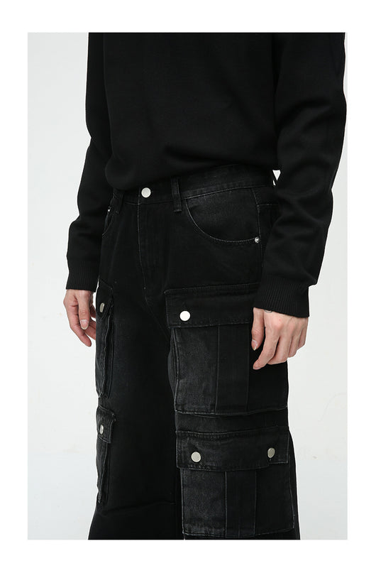 Pantalón Jean Cargo Retro de Talle Ancho con Múltiples Bolsillos - Image 10