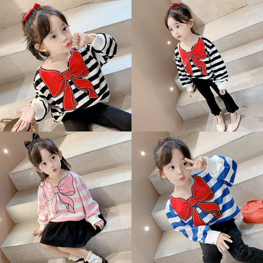 Blusa Infantil a Rayas con Moño Adorable - Manga Larga