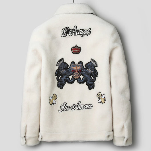 Chaqueta de Piel de Cordero Blanca con Textura de Grano - Image 10