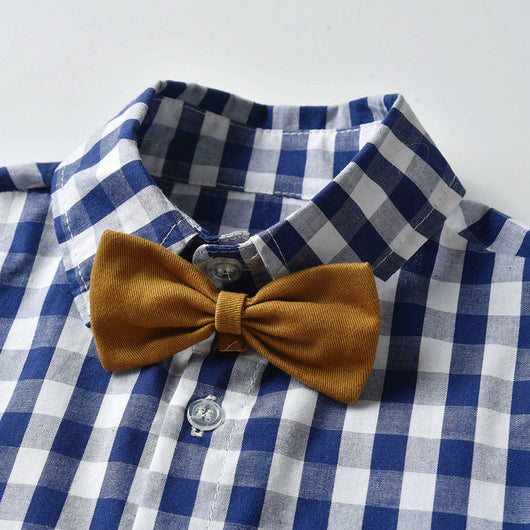 Conjunto Infantil Estilo Coreano: Camisa Cuadriculada de Algodón con Babero Desmontable - Image 3