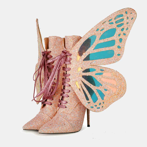 Botines Cortos con Alas de Mariposa y Lentejuelas Entrelazadas