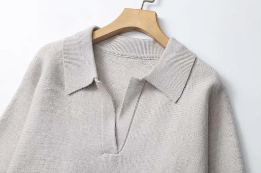 Suéter Polo Cuello V Manga Murciélago Lana Mezclada para Mujer - Image 16