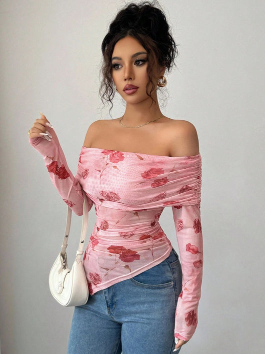 Blusa Asimétrica Ajustada con Volantes y Estampado Versátil - Image 14