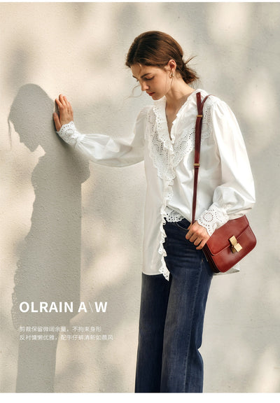 Blusa Blanca de Encaje Estilo Francés con Manga Larga para Mujer - Image 4