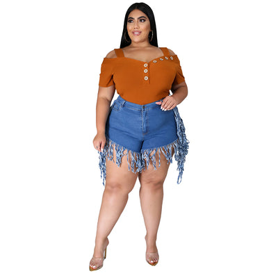 Shorts Denim Talle Alto Vintage con Flecos y Borlas - Estilo Retro Personalizado - Image 5