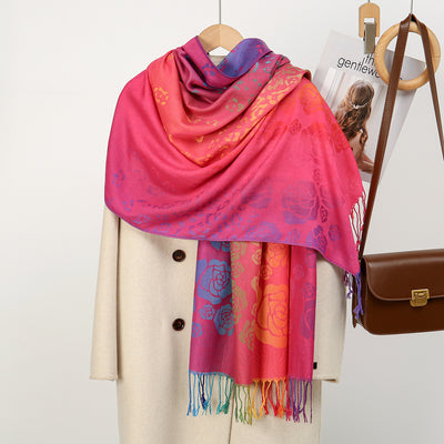 Rebozo Étnico Degradado con Bordado Colorido y Borlas de Cachemira - Image 18