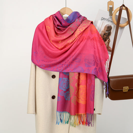 Rebozo Étnico Degradado con Bordado Colorido y Borlas de Cachemira - Image 18
