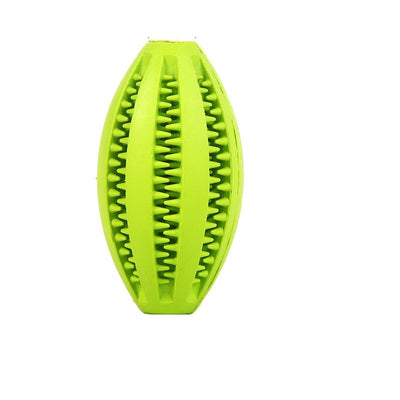 Bright green rubber pet toy ball with textured spikes and ridges for dental cleaning and food dispensing. - Image 15