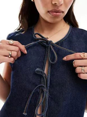 Chaleco Denim Sin Mangas con Detalles de Cuerda para Mujer - Image 11