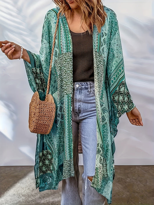 Cardigan Bohemio Capa Murciélago con Estampado Azteca - Image 17