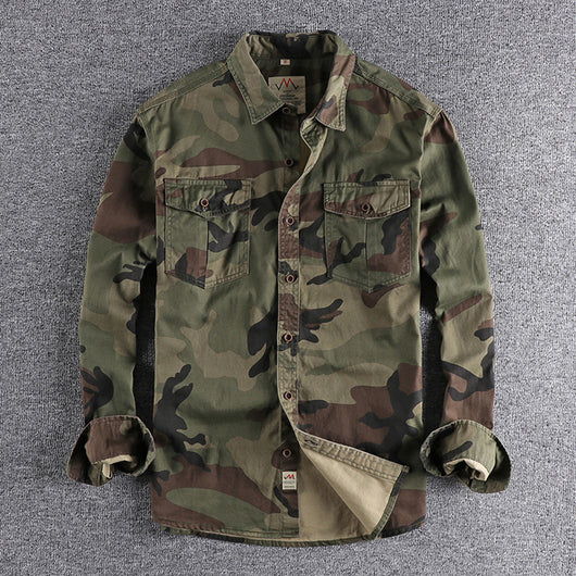 Camisa de Trabajo Camuflaje Lavado Americano Manga Larga para Hombre - Image 9