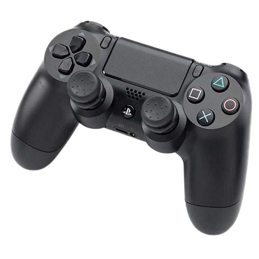 Two black ABS thumb grip extenders for PlayStation 4 controllers, featuring a textured surface for enhanced grip. - Image 4