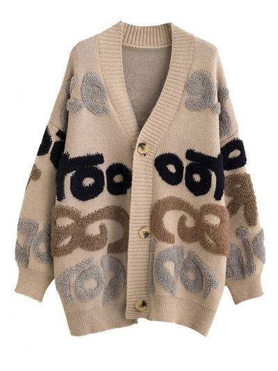 Cardigan Grueso Oversized con Letras - Suéter Voluminoso - Image 4