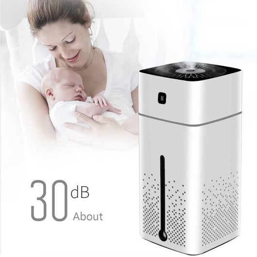 White rectangular home office desktop humidifier with a black power button and water level indicator. - Image 5