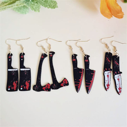 Aretes de Hacha Ensangrentada Halloween - Diseño Acrílic Retro