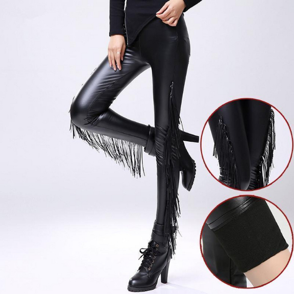 Leggins de Cuero Sintético con Borlas Estilo Texano