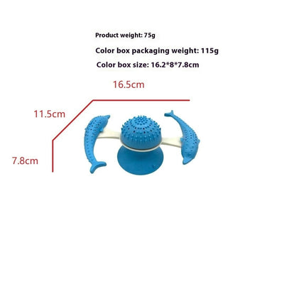 Blue pet toy for cats featuring a spinning windmill design with two dolphin-shaped arms and a suction cup base. - Image 12