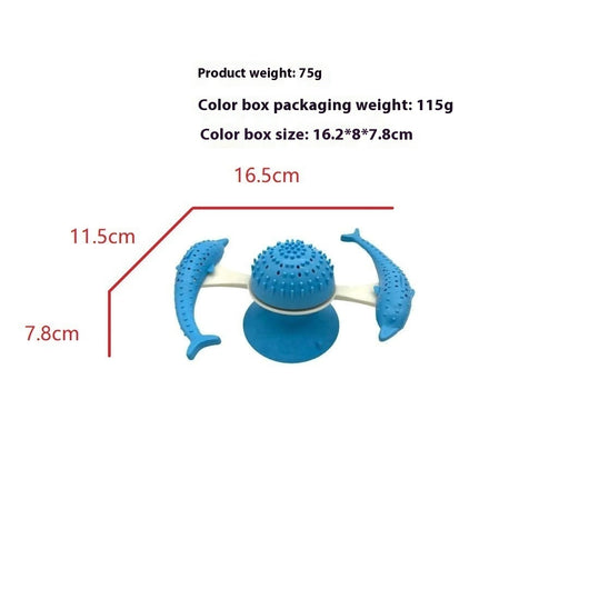 Blue pet toy for cats featuring a spinning windmill design with two dolphin-shaped arms and a suction cup base. - Image 12