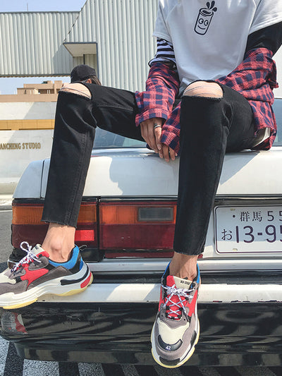 Jeans Slim Fit Rotos en las Rodillas Estilo Coreano para Hombre - Image 9