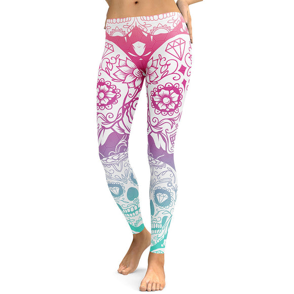 Leggings Deportivos Calavera Multicolor con Diseño Blanco