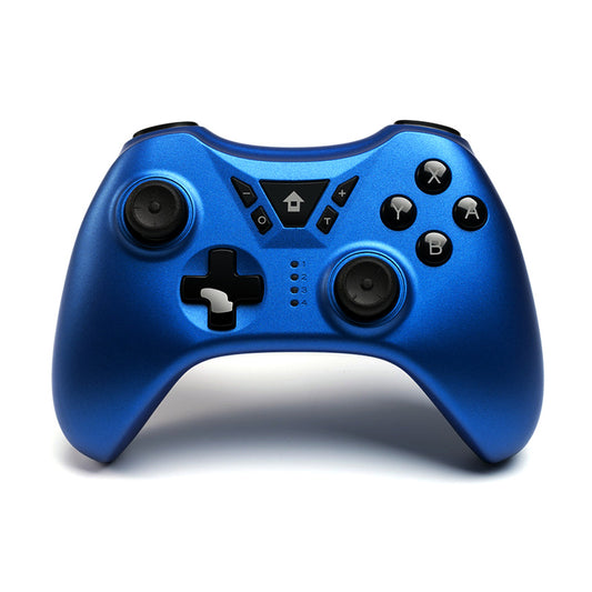 Dark gray wireless gamepad with black buttons, red analog stick accents, and a D-pad, for multi-platform gaming.