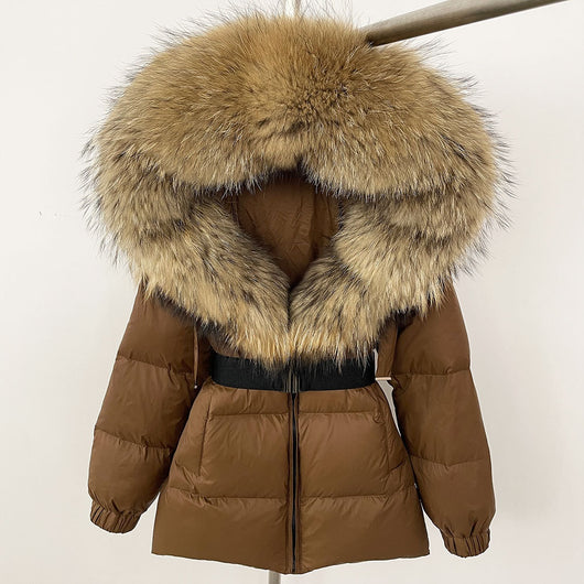 Abrigo de Plumas de Pato Blanco con Cuello de Pelaje de Zorro Oversized - Image 22