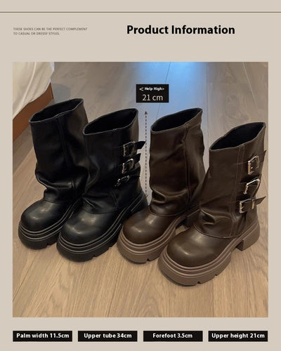 Botas Motociclista Plataforma con Hebilla para Mujer - Image 14