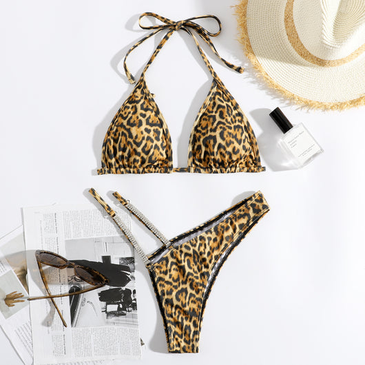 Traje de Baño Dividido Estampado Leopardo para Mujer