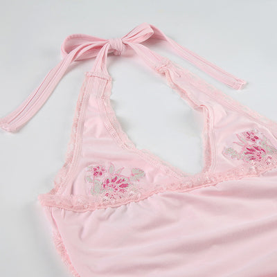 Chaleco Halter de Encaje Floral Bordado Ajustado y Estilizador - Image 10
