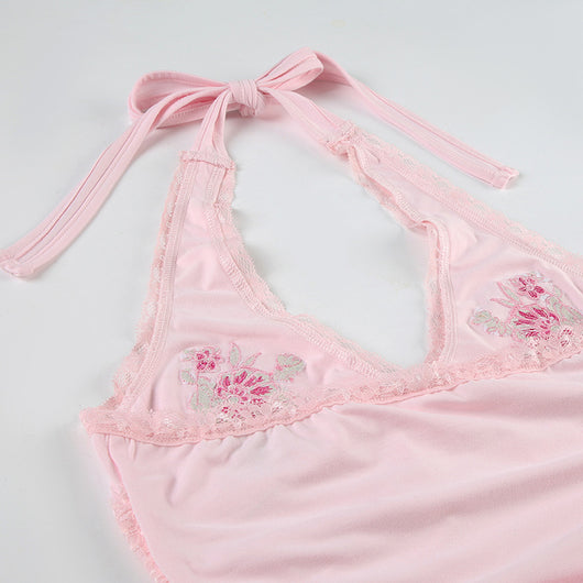 Chaleco Halter de Encaje Floral Bordado Ajustado y Estilizador - Image 10