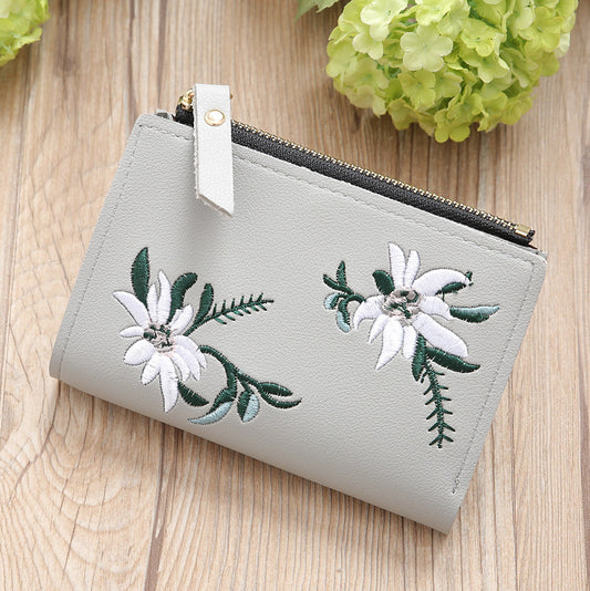 Cartera Delgada para Mujer con Bordado y Cierre de Cremallera - Image 2