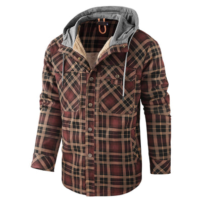 Chaqueta Acolchada Térmica a Cuadros con Capucha y Forro Polar para Hombre - Image 2