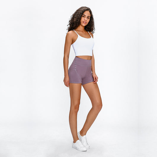 Shorts Deportivos Antitranspiración de Cintura Alta para Mujer con Bolsillos Laterales - Image 4