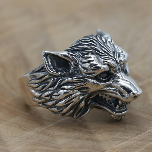 Anillo de Cabeza de Lobo en Plata 925 para Hombre