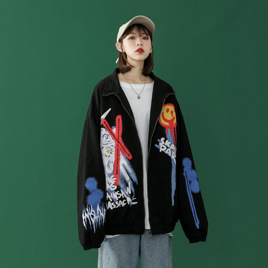 Chaqueta Casual Suelta Estilo Hong Kong con Diseño Pintado a Mano - Image 9
