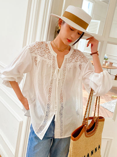 Blusa Blanca de Manga Larga Estilo Francés para Mujer - Image 4