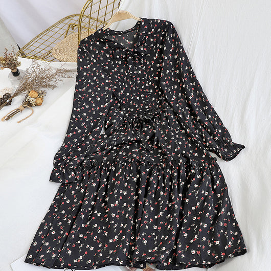 Vestido Midi Estilo Colegiala con Cuello Anudado y Estampado Floral Primavera - Image 8