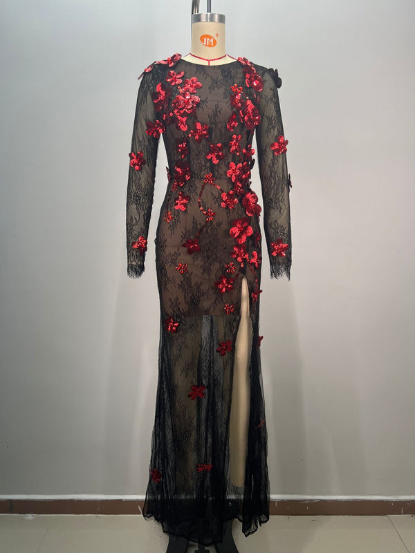 Vestido de Fiesta Elegante con Lentejuelas, Escote Redondo y Transparencias - Image 5