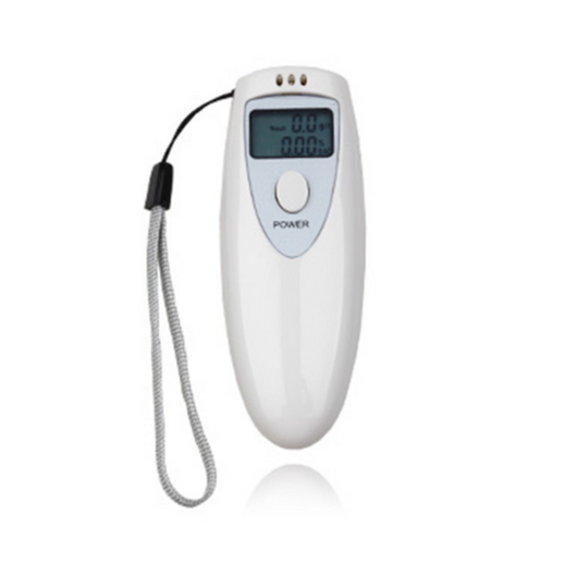 White high-precision digital alcohol tester with an LCD screen displaying 0.00% and a grey wrist strap. - Image 5