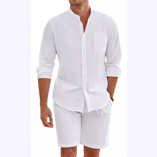 Conjunto de Camisa y Shorts en Algodón Lino para Hombre