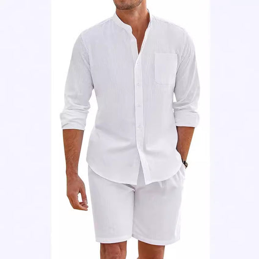 Conjunto de Camisa y Shorts en Algodón Lino para Hombre