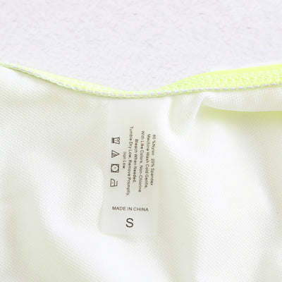 Neon yellow women's bikini with 3D floral details on the triangle top and a high-cut bottom. - Image 9