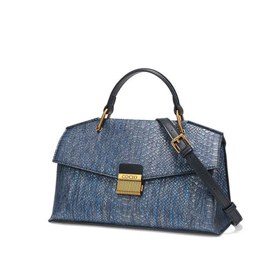 Bolso de Mano Azul con Textura de Serpiente - Diseño Premium para Mujer - Image 8