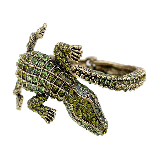 Brazalete Tipo Brazalete Vintage de Cocodrilo y Diamantes Exagerado - Image 2