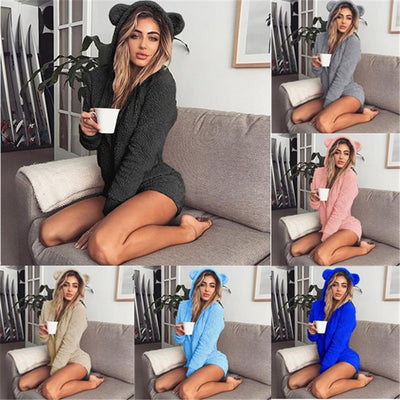 Pijama Jumpsuit Térmico con Capucha de Orejas para Mujer - Otoño e Invierno