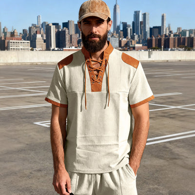 Camiseta Casual Hombre Estilo Medieval con Cuello Cordón - Image 24