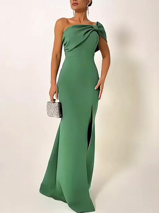 Vestido de Noche Tubo Verde con Moño - Image 2