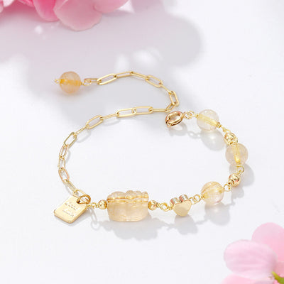 Pulsera de Cristal Dorado Natural con Costura Ajustable - Image 7